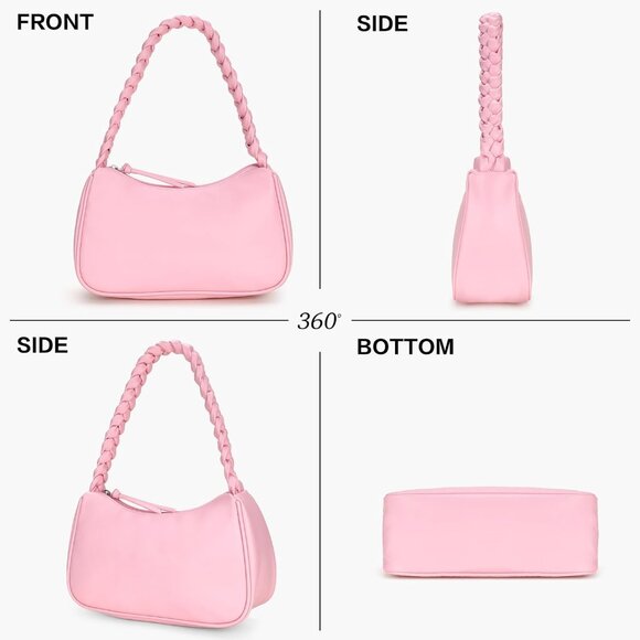 Women's Pink Shoulder Leather Bag Cute Hobo Mini Clutch Zipper Closure Handbag - Picture 6 of 9